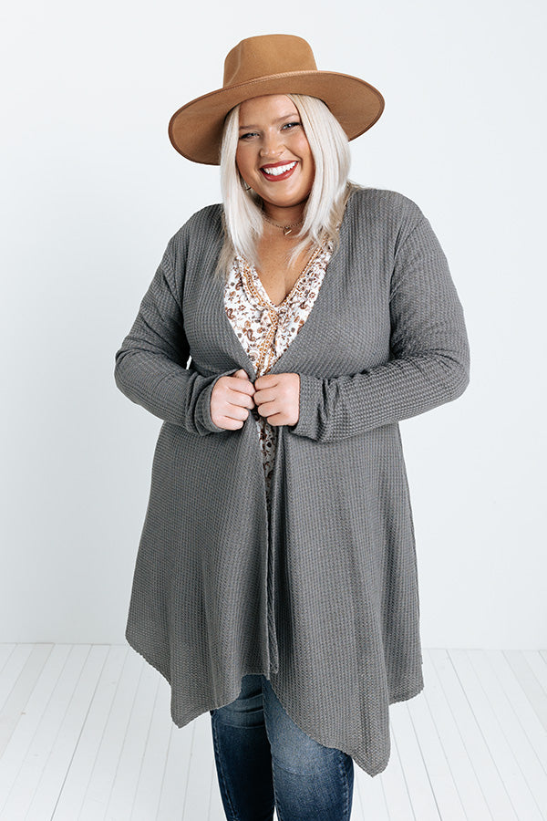 Coolest Feeling Waffle Knit Cardigan In Dark Grey Curves Image - 2