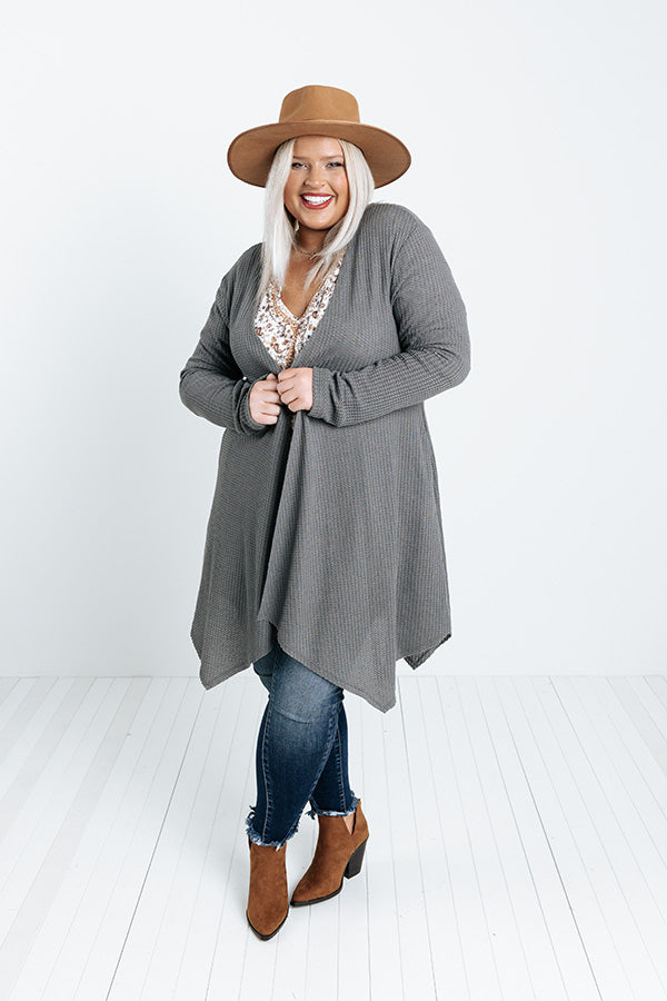 Coolest Feeling Waffle Knit Cardigan In Dark Grey Curves Image - 3