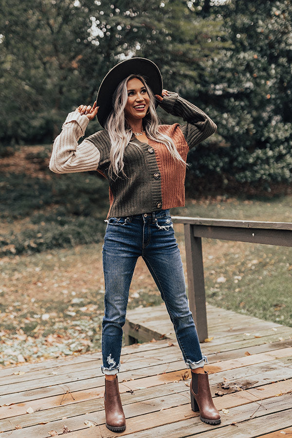 Cappuccino Buzz Colorblock Cardigan In Olive Image - 1