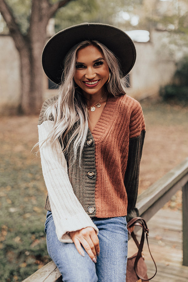 Cappuccino Buzz Colorblock Cardigan In Olive Image - 1