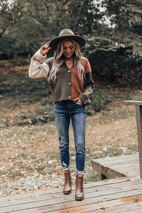 Cappuccino Buzz Colorblock Cardigan In Olive Image - 1
