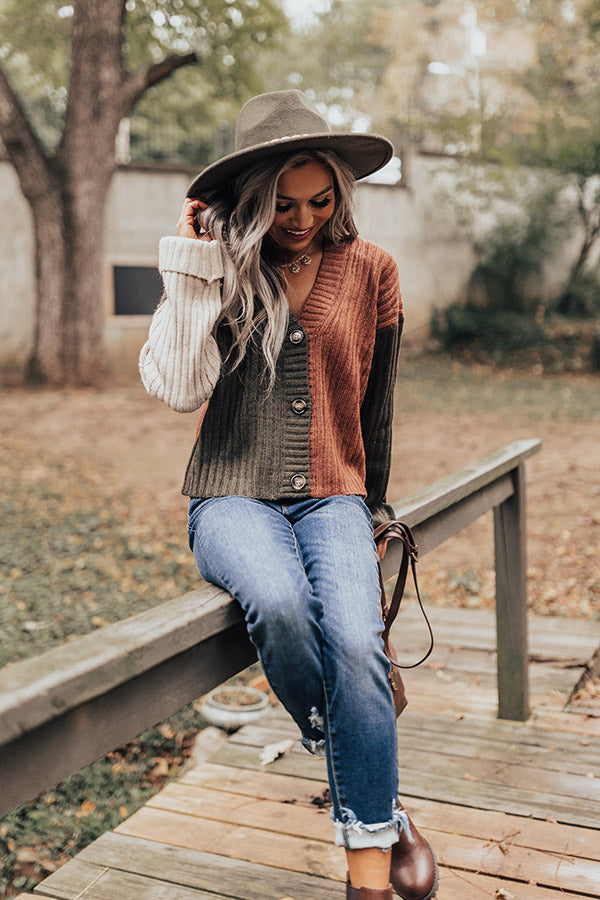Cappuccino Buzz Colorblock Cardigan In Olive Image - 1