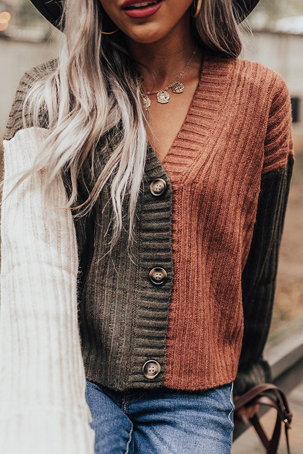 Cappuccino Buzz Colorblock Cardigan In Olive Image - 1