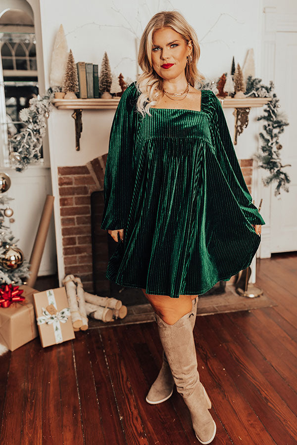 Cranberry Spritz Velvet Babydoll Dress in Hunter Green Curves Cranberry Spritz Velvet Babydoll Dress in Hunter Green Curves