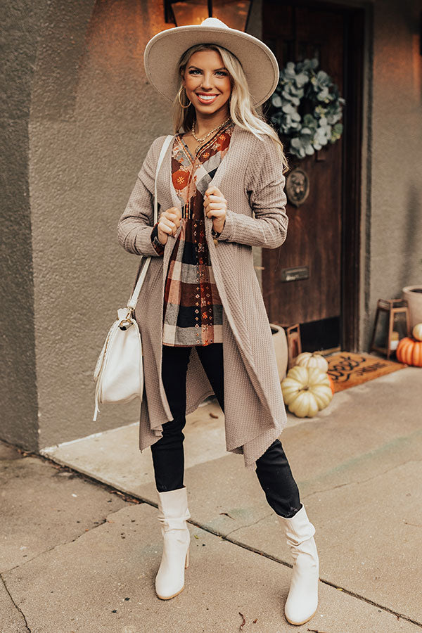 Coolest Feeling Waffle Knit Cardigan In Taupe Image - 1