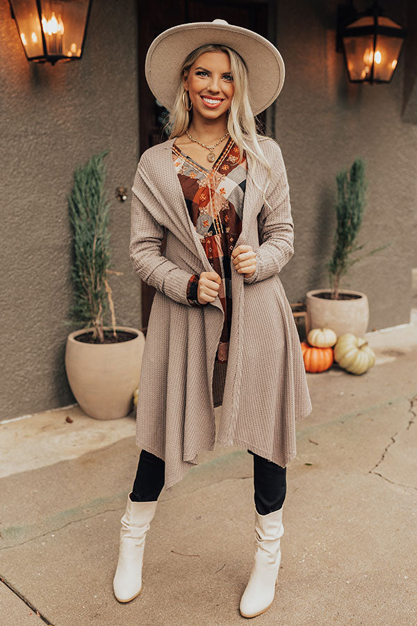 Coolest Feeling Waffle Knit Cardigan In Taupe Image - 3