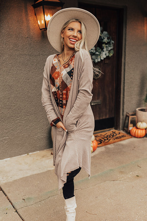 Coolest Feeling Waffle Knit Cardigan In Taupe Image - 4