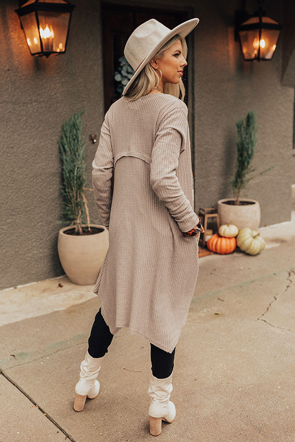 Coolest Feeling Waffle Knit Cardigan In Taupe Image - 5