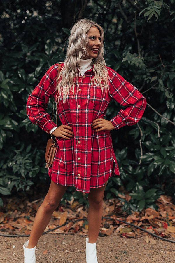 Seasons Keep Changing Flannel Dress In Red Seasons Keep Changing Flannel Dress In Red