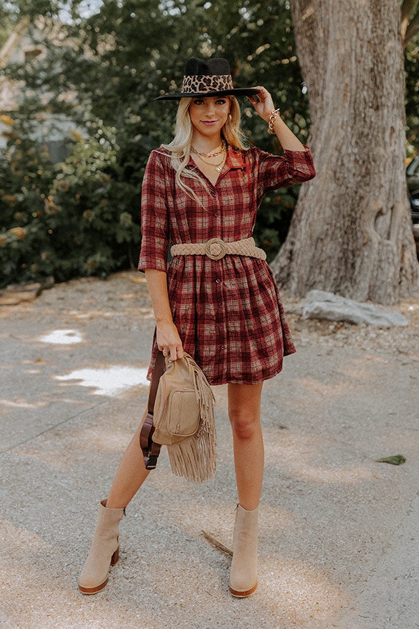 Cherry Mood Plaid Tunic Dress in Wine