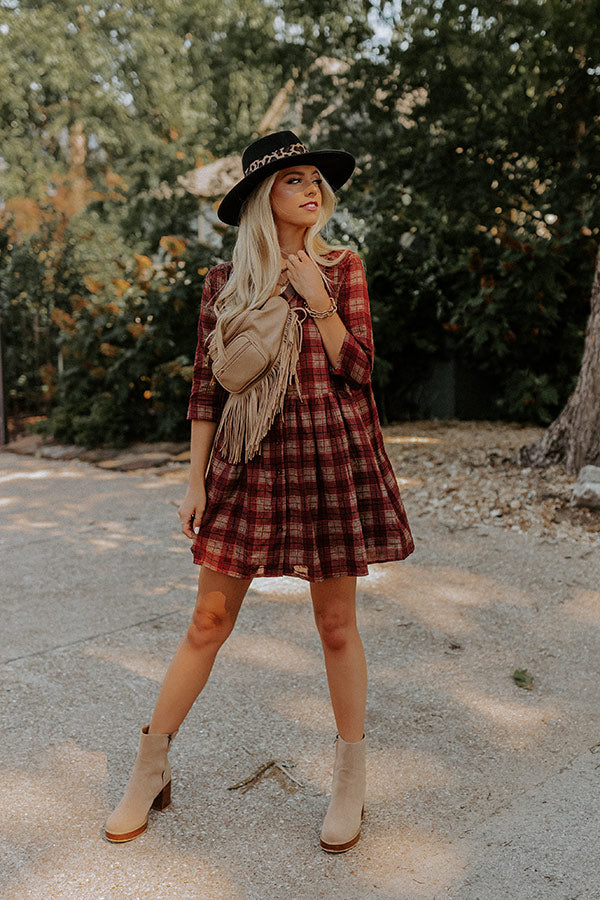 Cherry Mood Plaid Tunic Dress in Wine