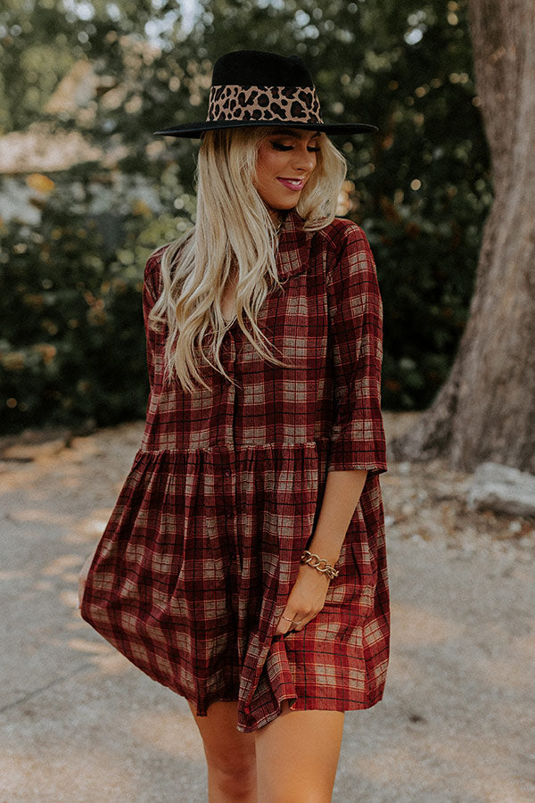 Cherry Mood Plaid Tunic Dress in Wine