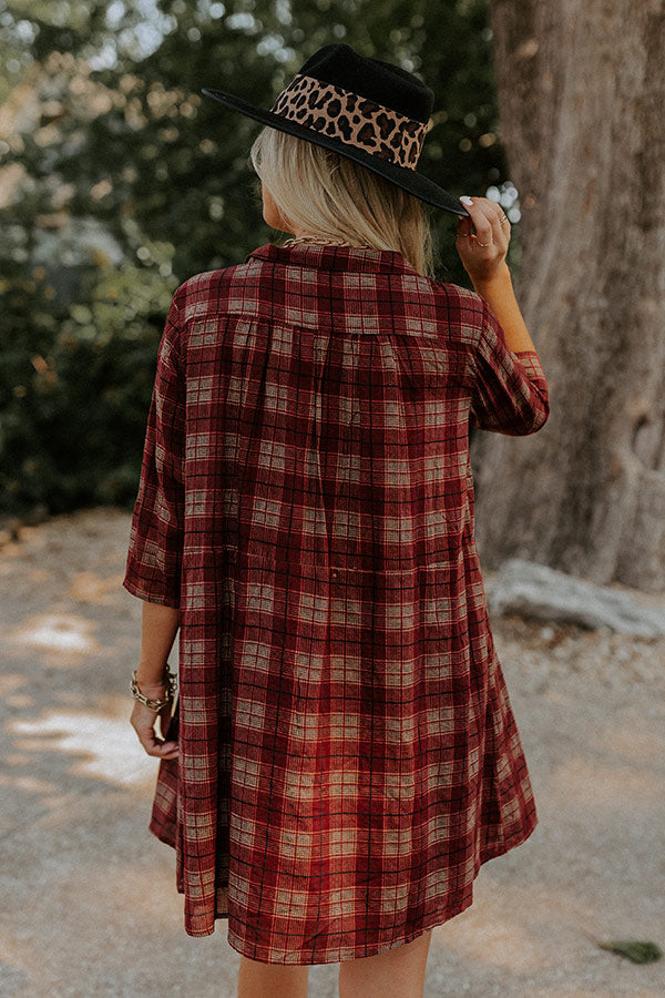 Cherry Mood Plaid Tunic Dress in Wine