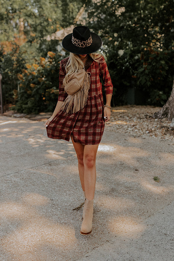 Cherry Mood Plaid Tunic Dress in Wine