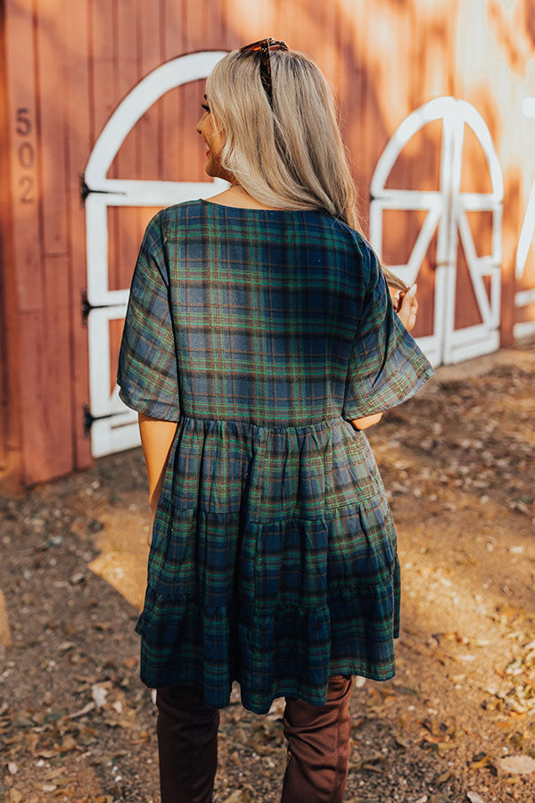 Kind Conversation Plaid Tunic Dress In Green Kind Conversation Plaid Tunic Dress In Green