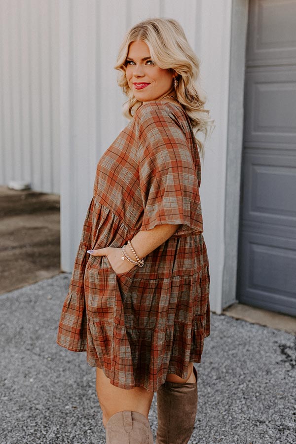 Kind Conversation Plaid Tunic Dress in Rust Curves