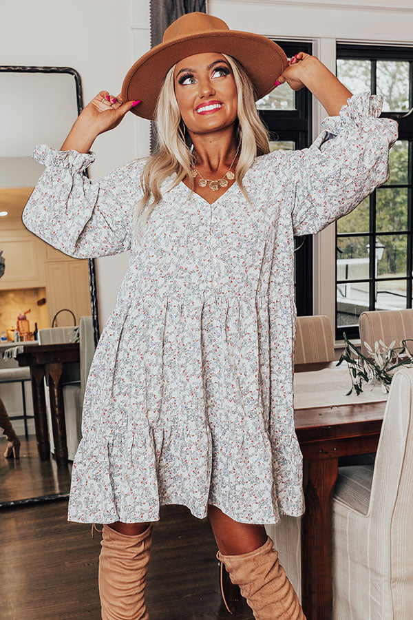 long sleeve floral babydoll dress Button Down Floral Puff Sleeve Babydoll Dress Green / M