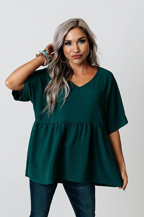 Spilling Secrets Babydoll Top In Hunter Green