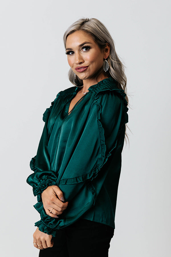 Prosecco And Poise Satin Top In Hunter Green