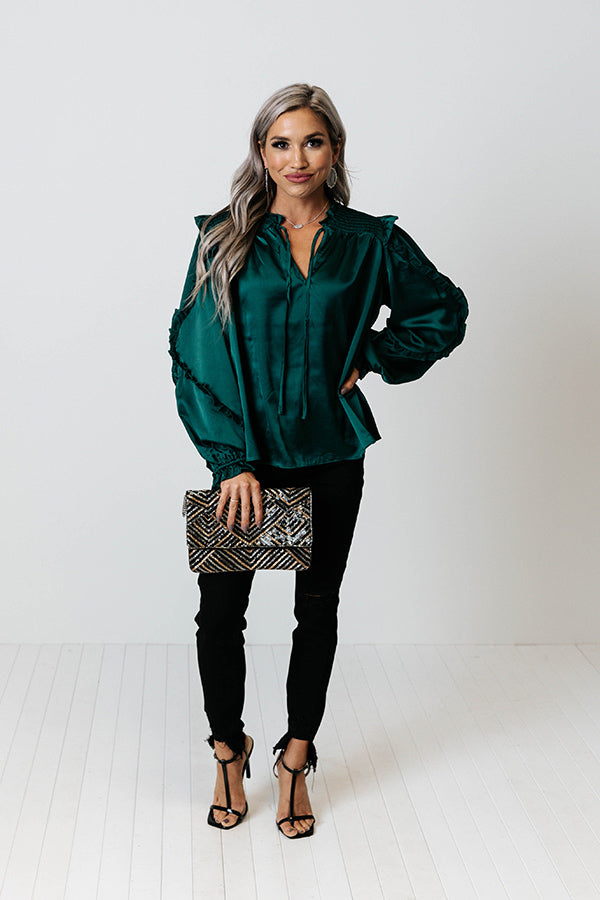 Prosecco And Poise Satin Top In Hunter Green