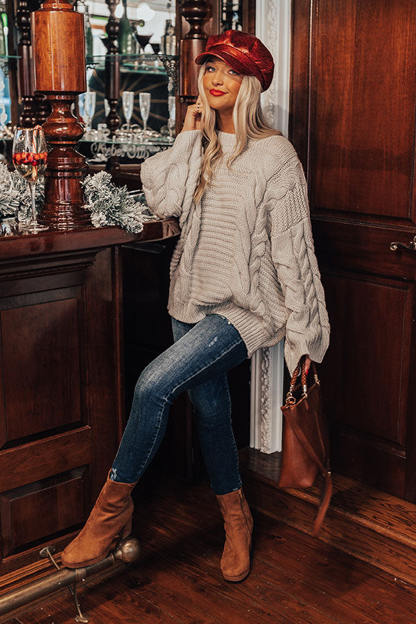Windchill Cable Knit Sweater In Light Grey