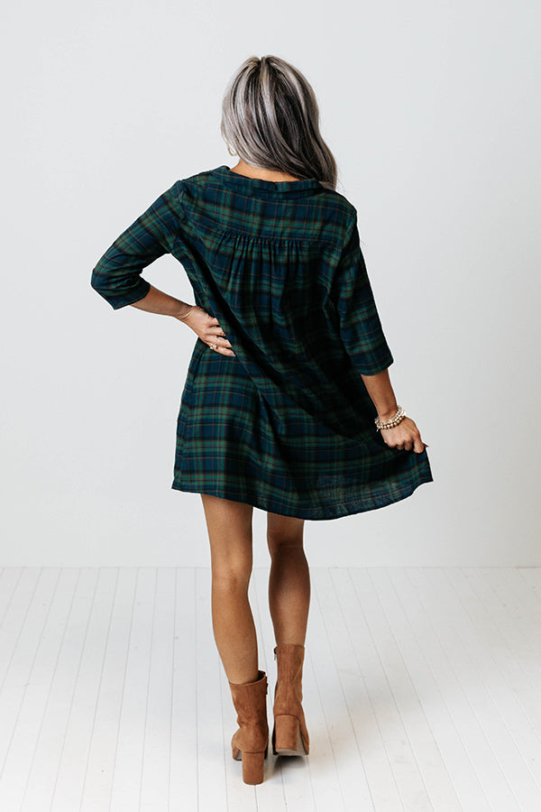 Cheery Mood Plaid Tunic Dress In Green Cheery Mood Plaid Tunic Dress In Green