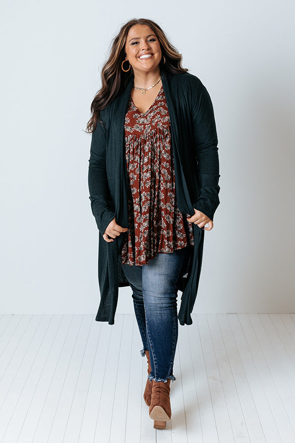 Cafe On Broadway Cardigan In Forest Curves