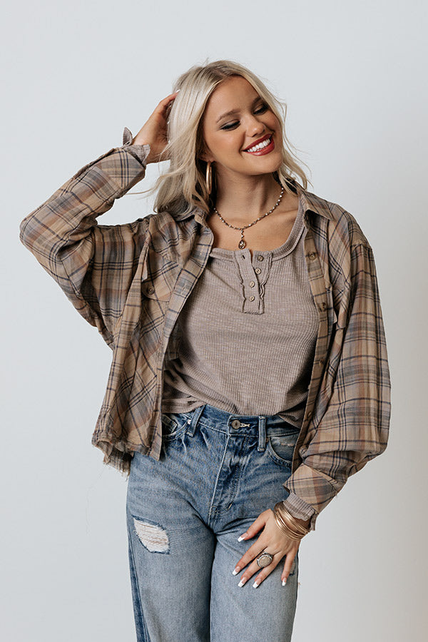 Across The Coast Plaid Top In Beige • Impressions Online Boutique