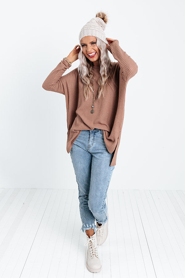Put You First Waffle Knit Top In Mocha