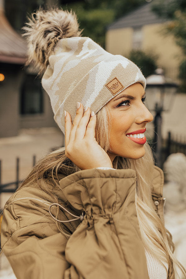 Denver Nights Camo Beanie In Beige