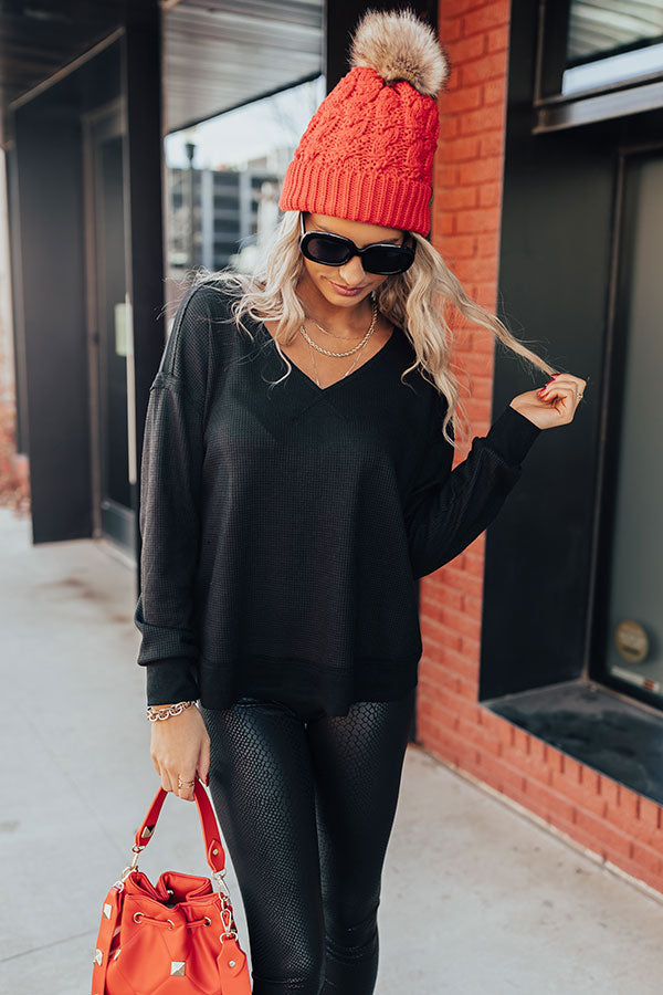 Chill Playlist Waffle Knit Top In Black