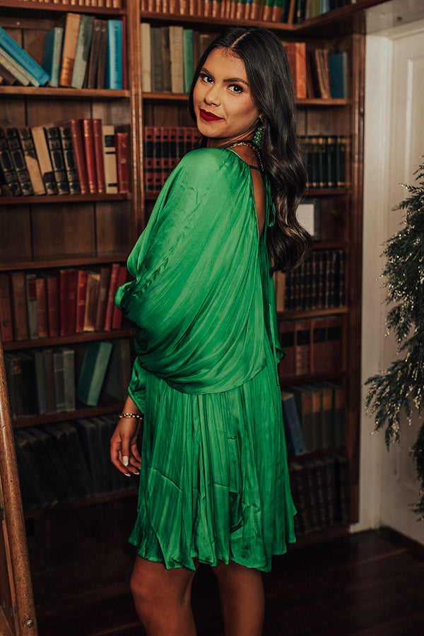 Impeccably Dressed Satin Dress In Kelly Green Impeccably Dressed Satin Dress In Kelly Green
