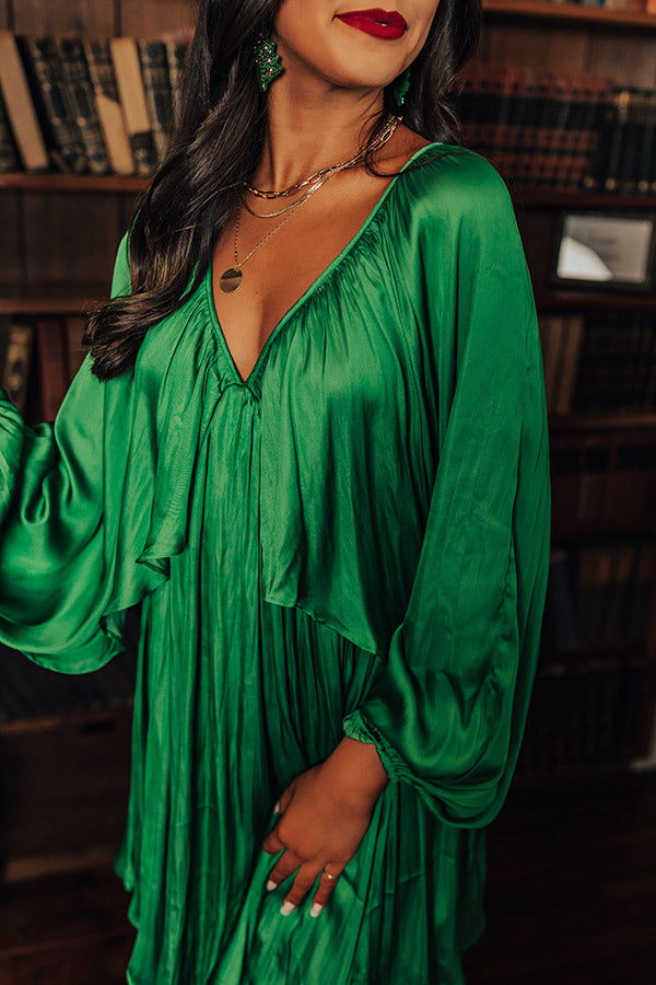 Impeccably Dressed Satin Dress In Kelly Green Impeccably Dressed Satin Dress In Kelly Green