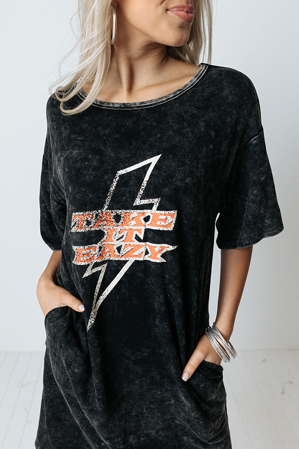 Take It Easy Vintage Wash T-Shirt Dress Image - 3