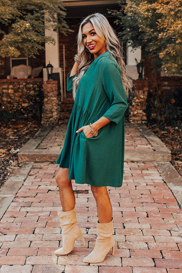 Always On Time Babydoll Tunic Dress In Green Always On Time Babydoll Tunic Dress In Green