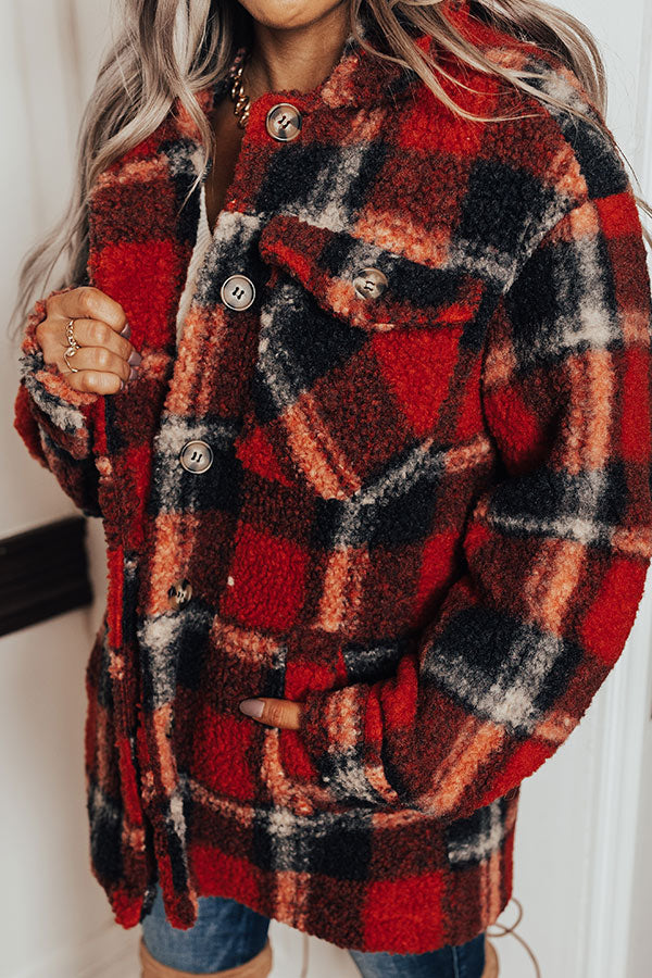 High-Low Cozy Sherpa Jacket - Buffalo Plaid