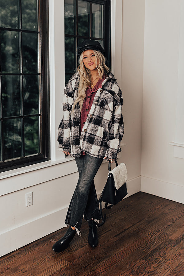 Cozy Atmosphere Sherpa Jacket In Charcoal • Impressions Online Boutique