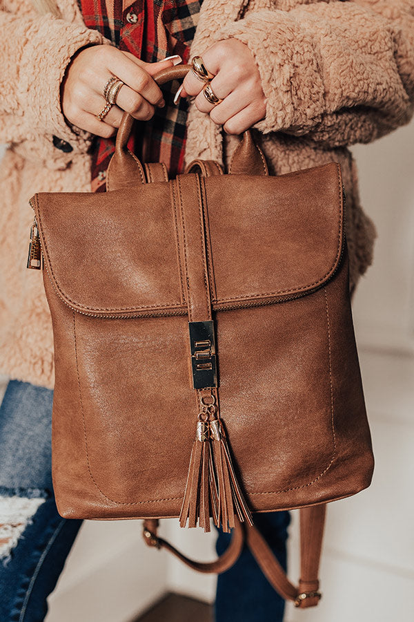 dark brown faux leather backpack Steal Away Faux Leather Backpack In Brown