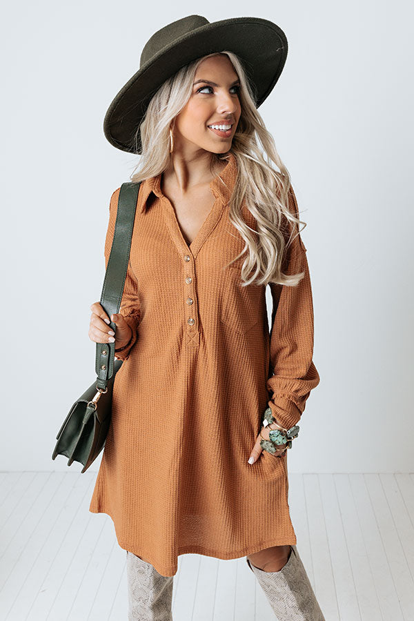 Signature Move Waffle Knit Dress In Camel • Impressions Online