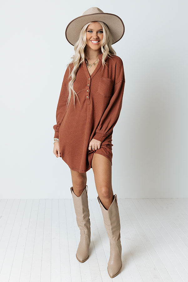 Signature Move Waffle Knit Dress In Rust