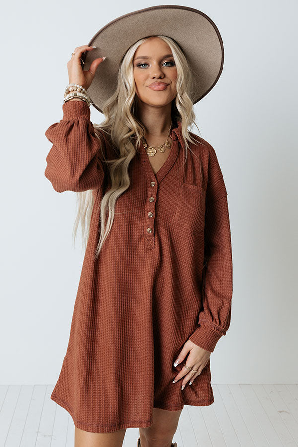 Signature Move Waffle Knit Dress In Rust Signature Move Waffle Knit Dress In Rust