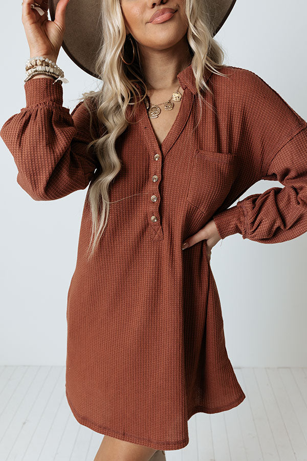 Signature Move Waffle Knit Dress In Rust