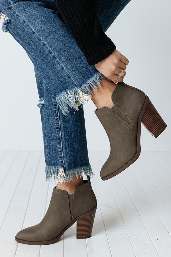 The Astra Faux Leather Bootie In Dark Martini Olive