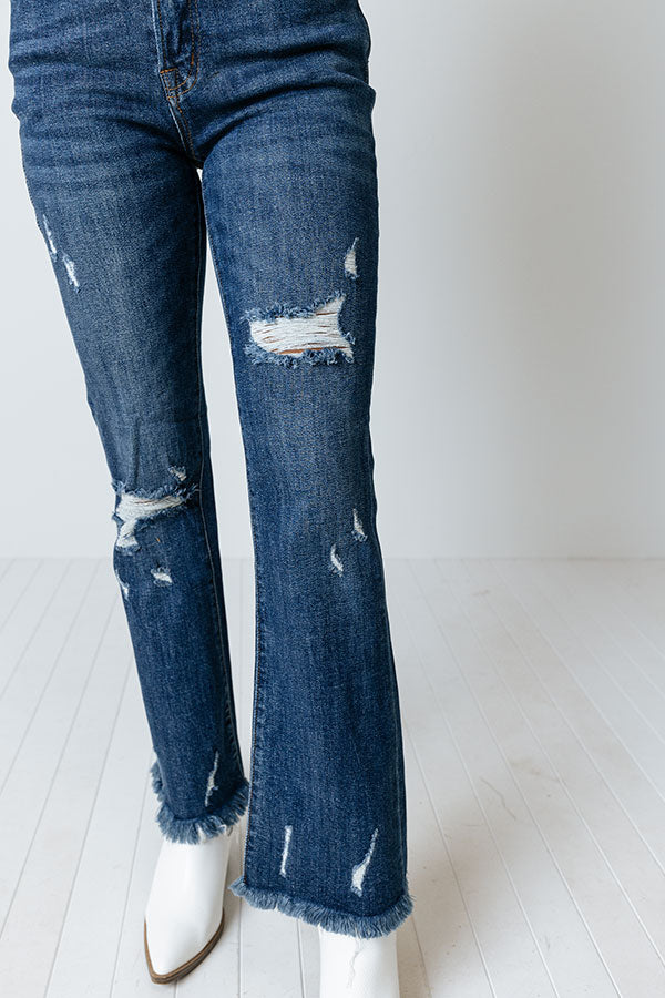 Risen The Jordie Midrise Distressed Flares In Dark Wash