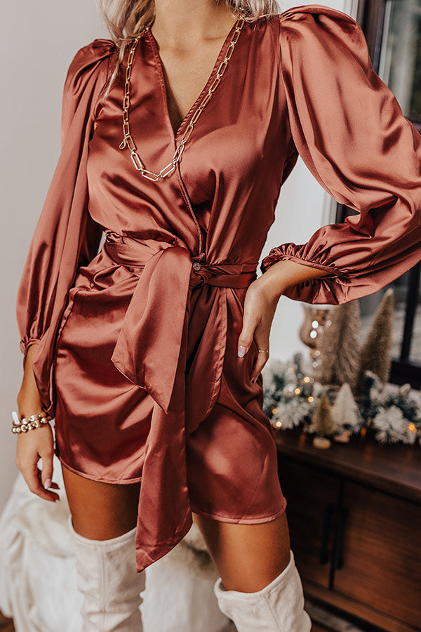 Flowing Champagne Satin Wrap Dress In Cinnamon Impressions Online Boutique Flowing Champagne Satin Wrap Dress In Cinnamon Impressions Online Boutique
