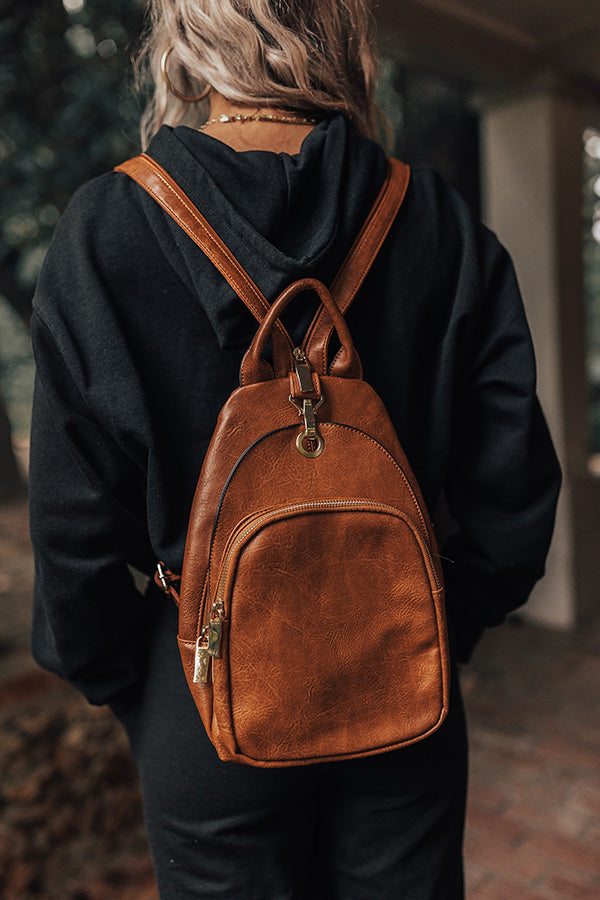 Travel Buddy Faux Leather Backpack In Brown • Impressions Online Boutique