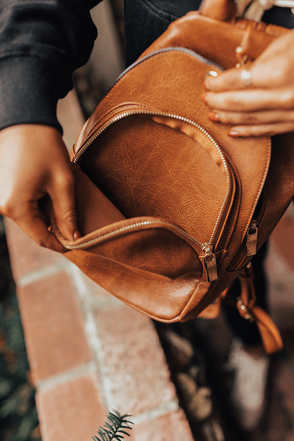 cute brown faux leather backpacks Travel Buddy Faux Leather Backpack In Brown