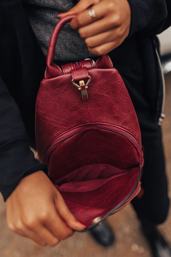 burgundy mini backpack Travel Buddy Faux Leather Backpack In Wine – Impressions Online Boutique