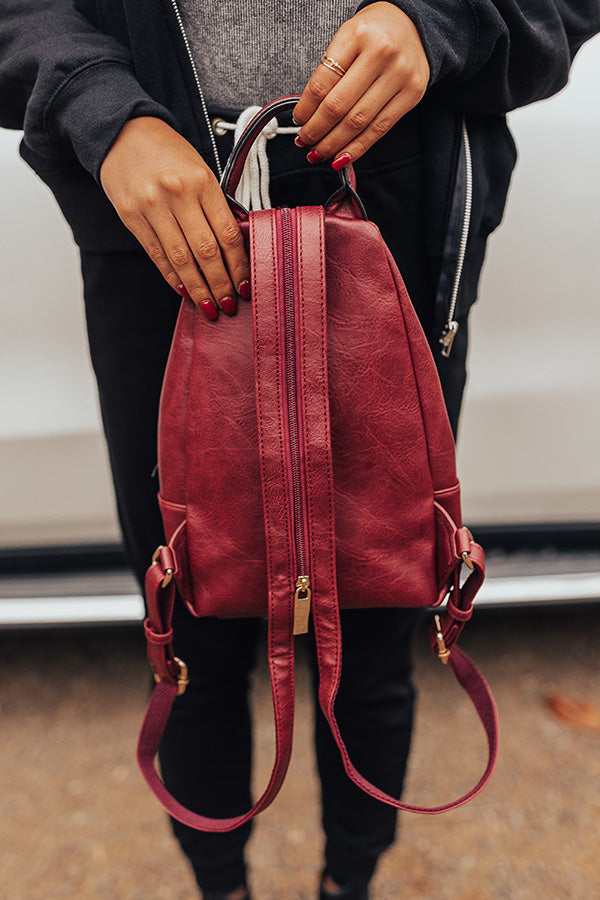 burgundy faux leather backpack Travel Buddy Faux Leather Backpack In Wine