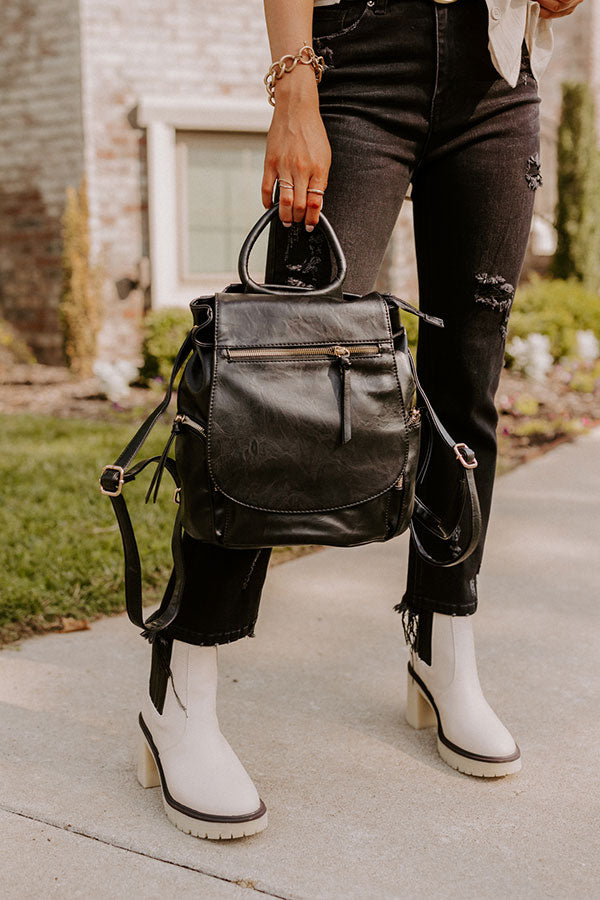 black leather backpack outfit Changing Places Faux Leather Backpack In Black